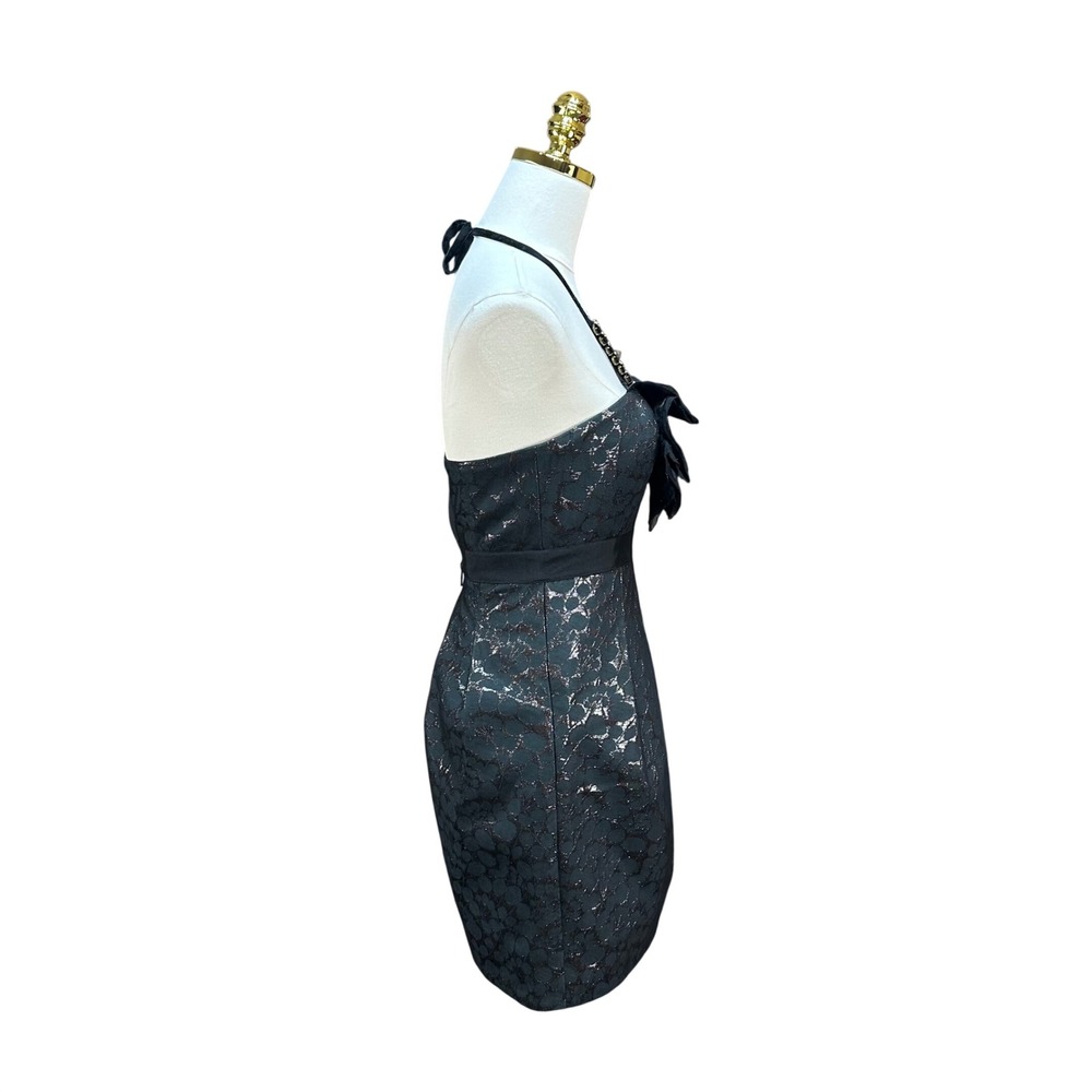 BCBG MAX AZRIA Women‎ Black Metallic Lace Jewel Halter Cocktail Dress Size 0 - Picture 5 of 9